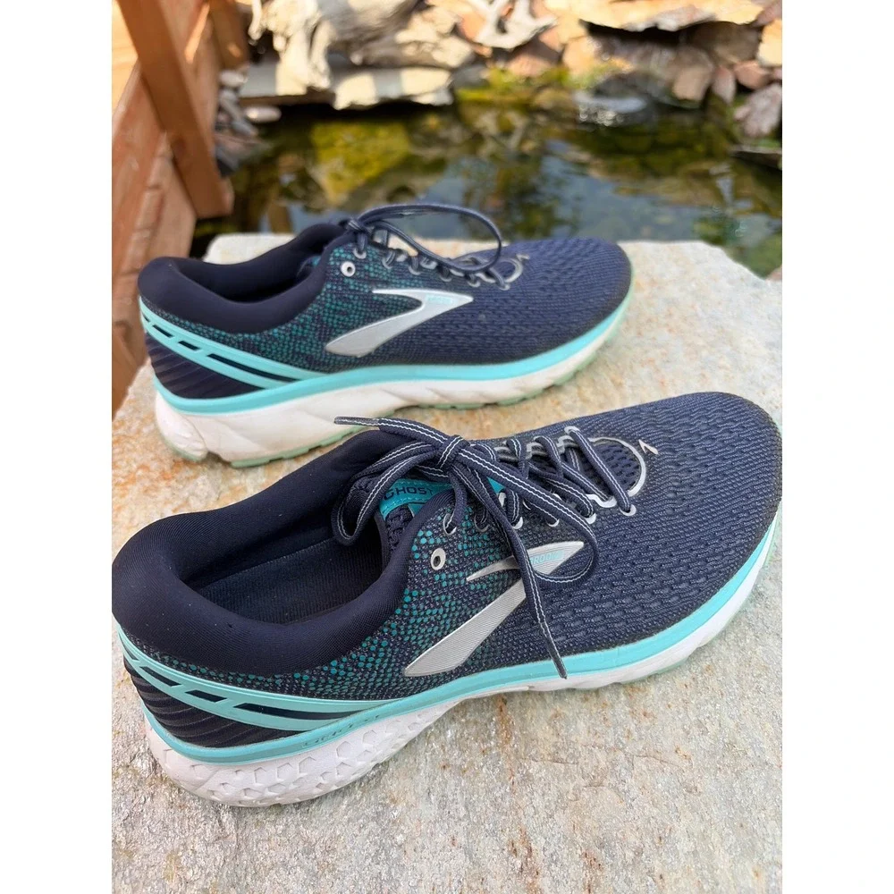 Brooks Ghost 11 Navy Blue Teal Running Shoes Mens 10.5 Wide 1202771D493